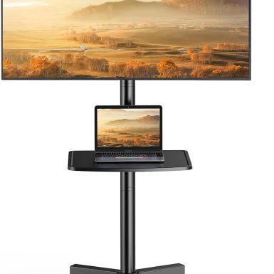 PERLESMITH Rolling TV Stand for 23-63 Inch Flat/Curved Screen TVs up to 88 lbs, Mobile TV Stand on Wheels, Portable TV Stand with Tilt & Height Adjustable,Outdoor TV Stand Max VESA 400x400mm